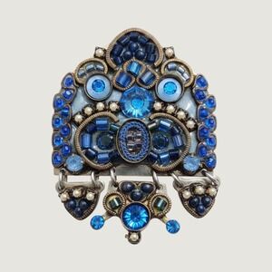 Ayala Bar Signed Blue Mosaic Artisan Brooch Pin Israel Classic Collection Dangle